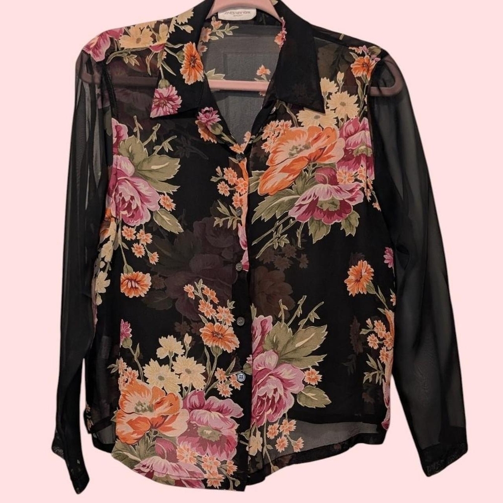 Jones New York Black Floral Blouse